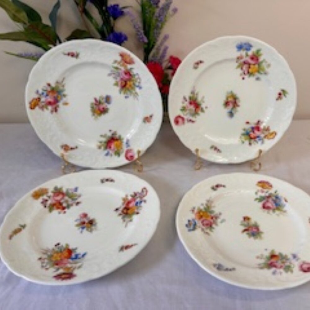 Vintage Coalport Sevres Floral Embossed‎ Side Plates England Porcelain Vibrant